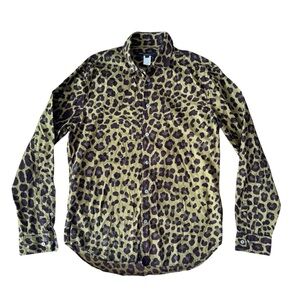 Marc Jacobs Mens Medium Button Down Shirt Olive Green Leopard Shrunken Fit
